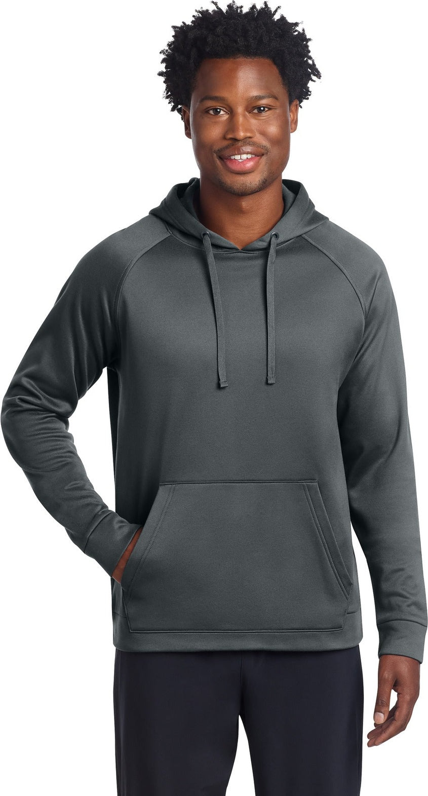 Front View of IronGrey Sport-Tek Re-Compete Fleece Pullover Hoodie ST730
