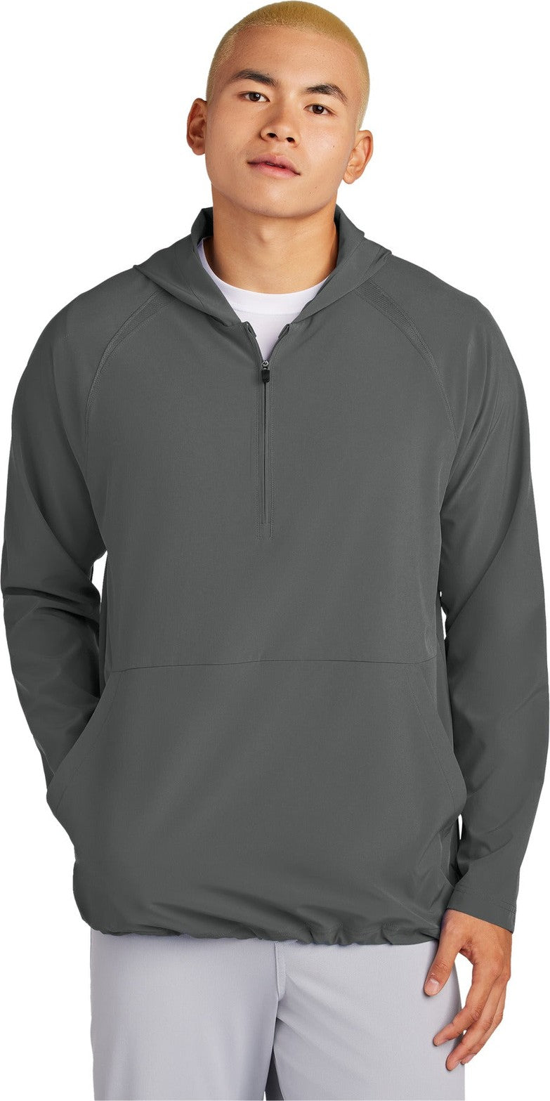 Front View of IronGrey Sport-Tek Repeat 1/2-Zip Long Sleeve Hooded Jacket JST488