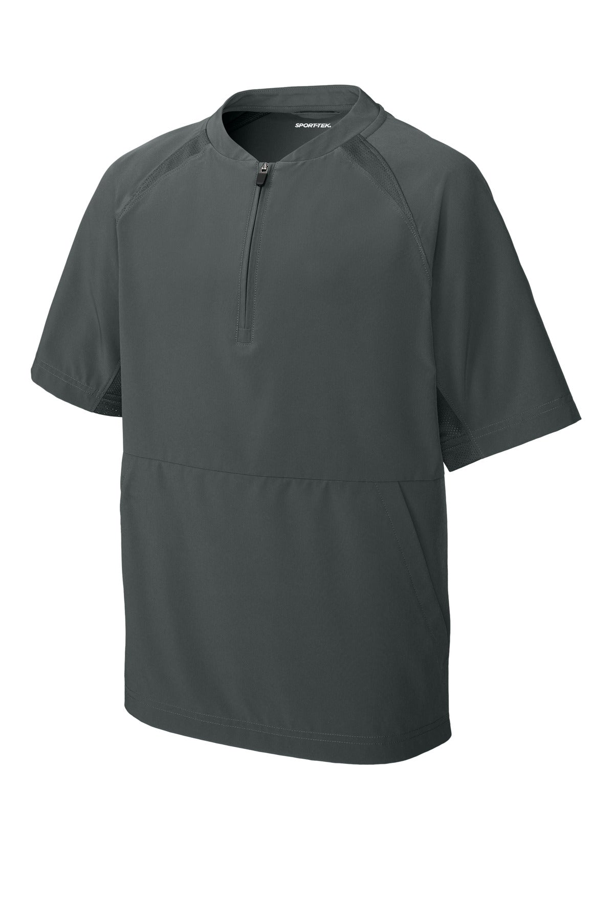 Front View of IronGrey Sport-Tek Youth Repeat 1/2-Zip Short Sleeve Jacket YJST489