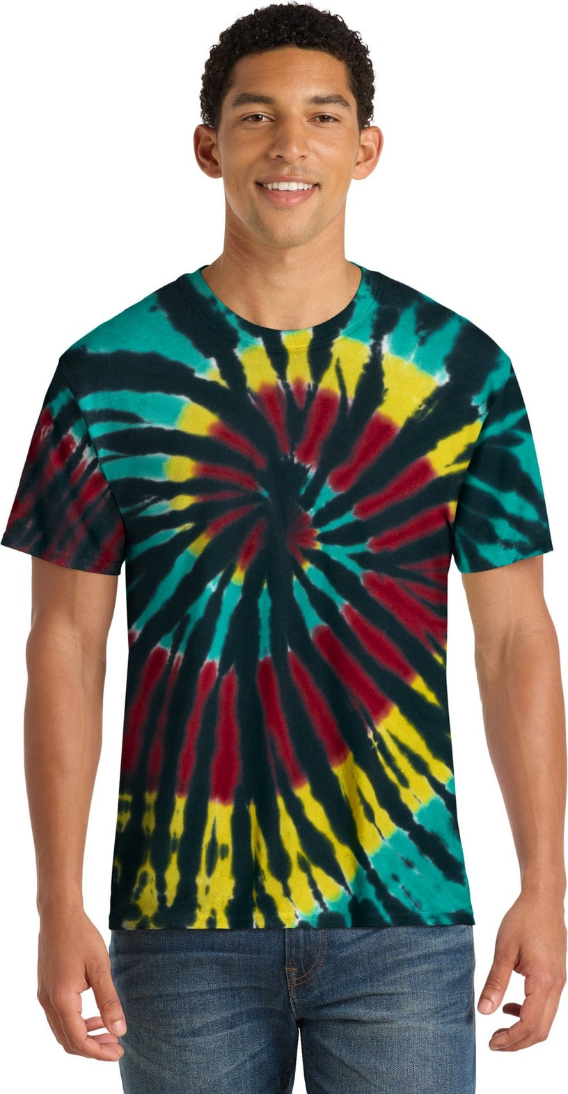 Front View of IslandSprl Port & Co Tie-Dye Tee. PC147