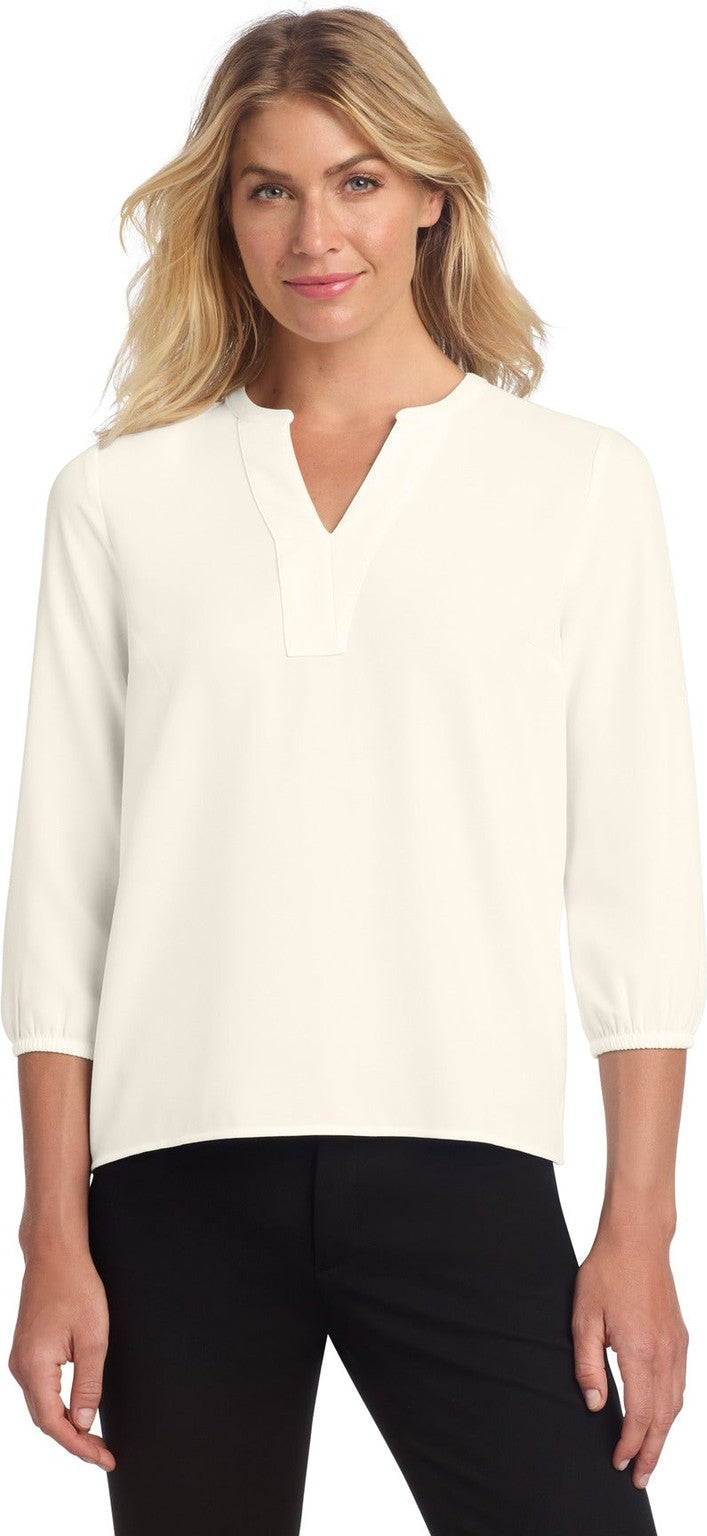 Front View of IvoryChiff Mercer+Mettle Women's Stretch Crepe 3/4-Sleeve Blouse MM2011