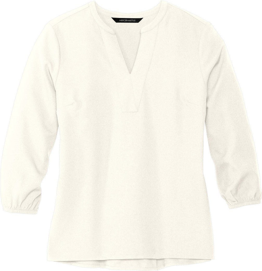 Front View of IvoryChiff Mercer+Mettle Women's Stretch Crepe 3/4-Sleeve Blouse MM2011