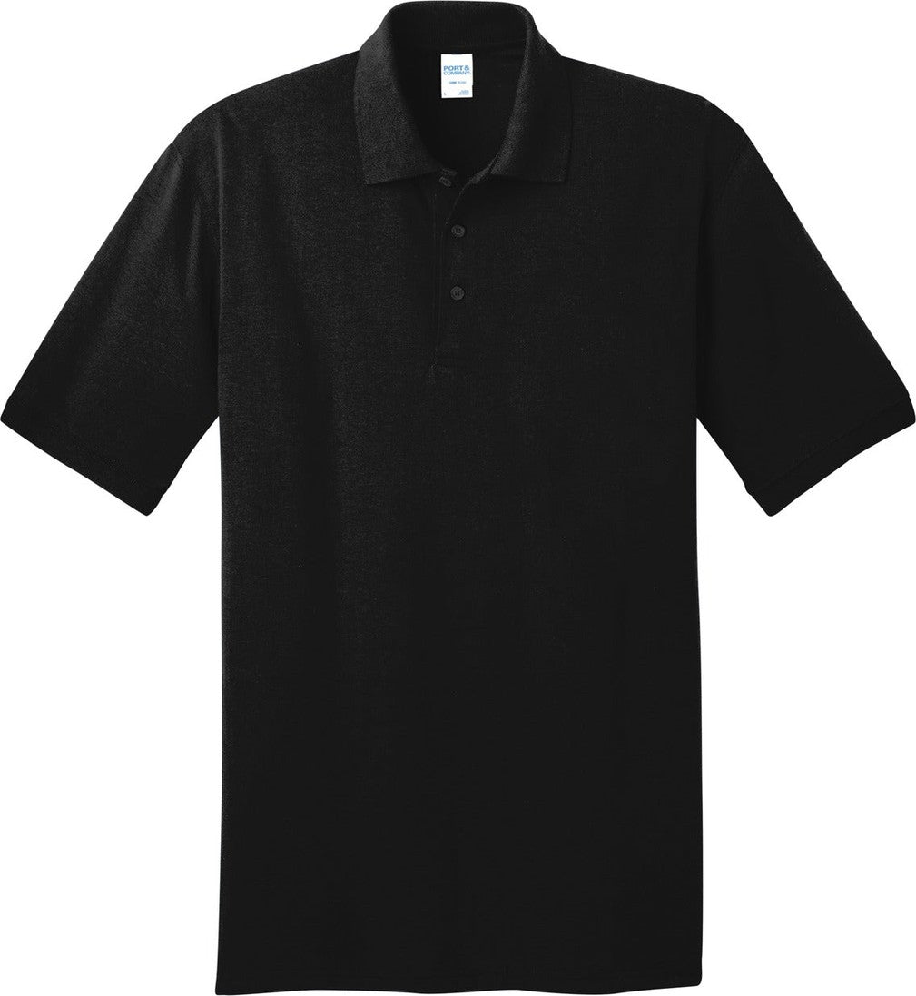 Front View of Jet Black Port & Co Core Blend Jersey Knit Polo. KP55