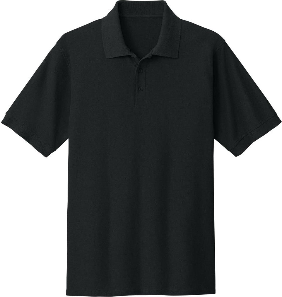 Front View of Jet Black Port & Co Core Blend Pique Polo. KP155