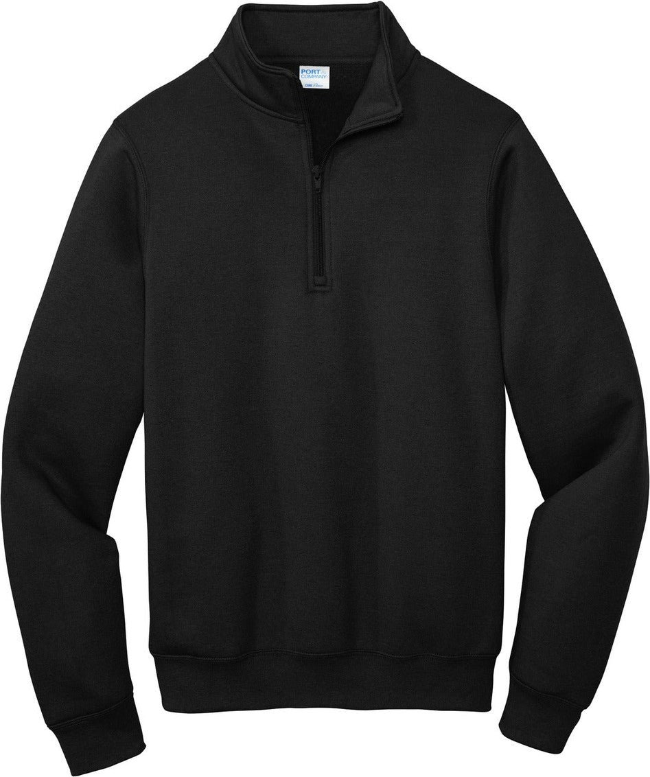 Front View of Jet Black Port & Co Core Fleece 1/4-Zip Pullover Sweatshirt PC78Q