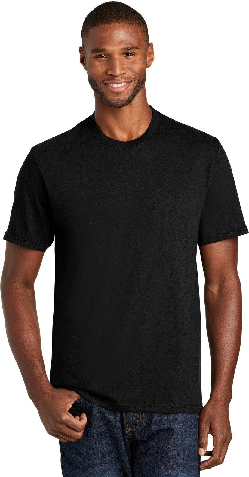 Front View of Jet Black Port & Co Fan Favorite Blend Tee. PC455