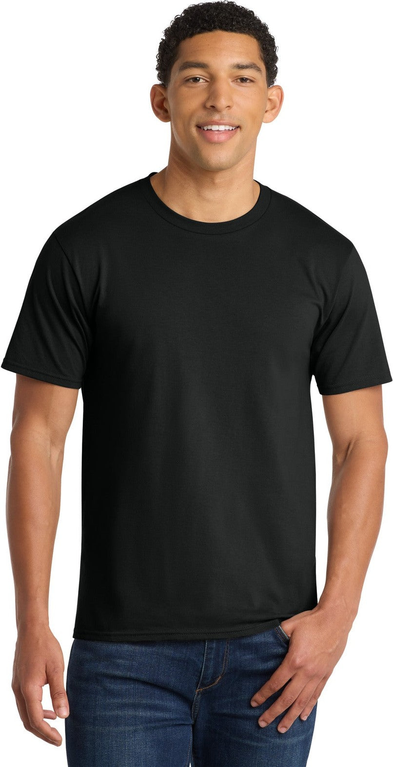Front View of Jet Black Port & Co Fan Favorite Tee. PC450