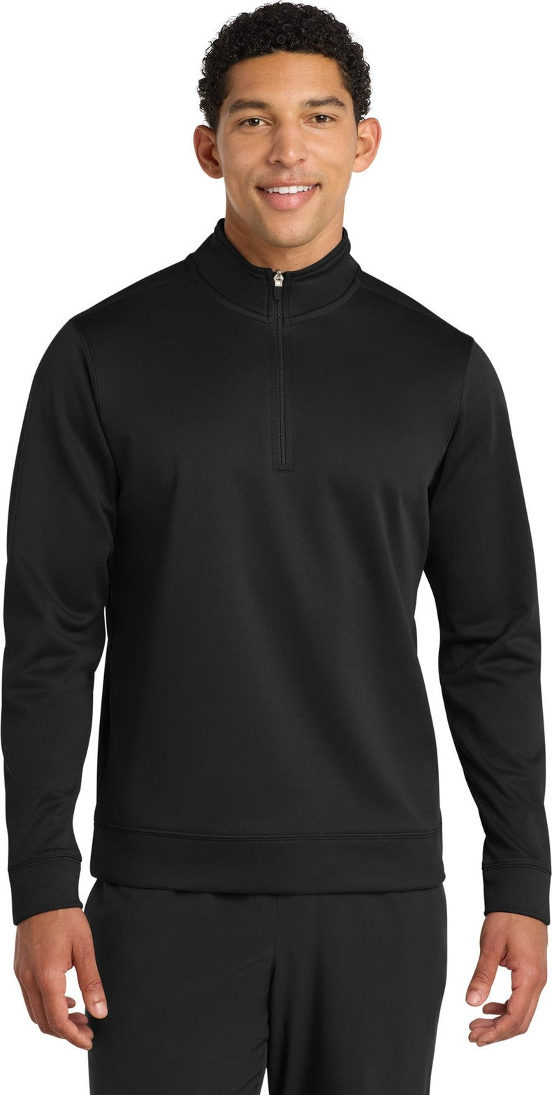 Front View of Jet Black Port & Co Performance Fleece 1/4-Zip Pullover Sweatshirt. PC590Q