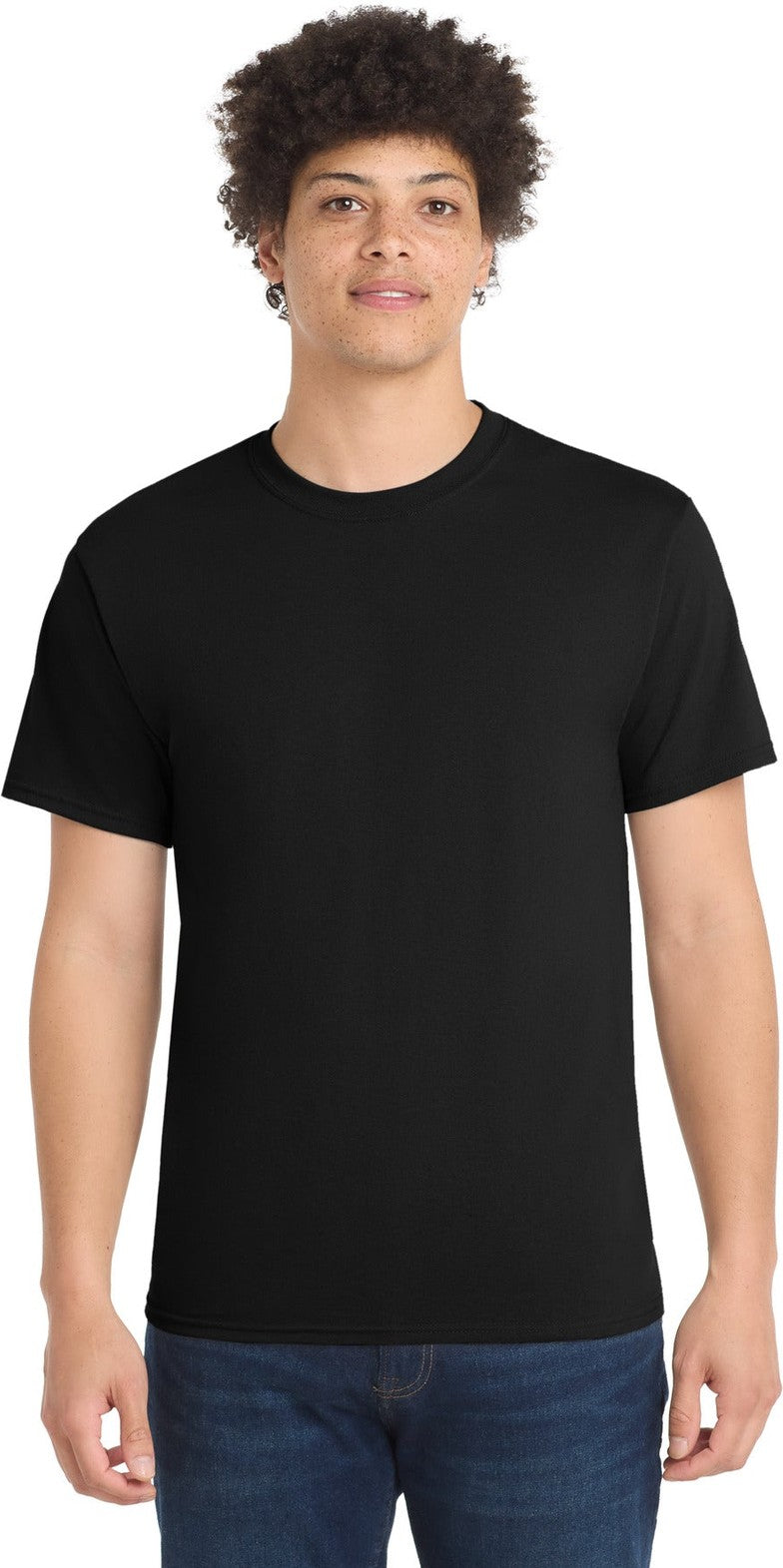 Front View of Jet Black Port & Co Tall Core Blend Tee. PC55T
