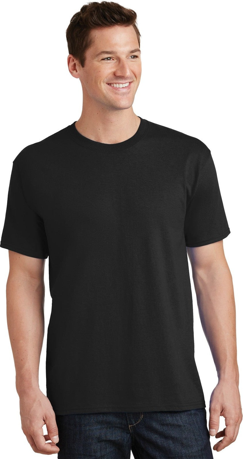 Front View of Jet Black Port & Co Tall Core Cotton Tee PC54T