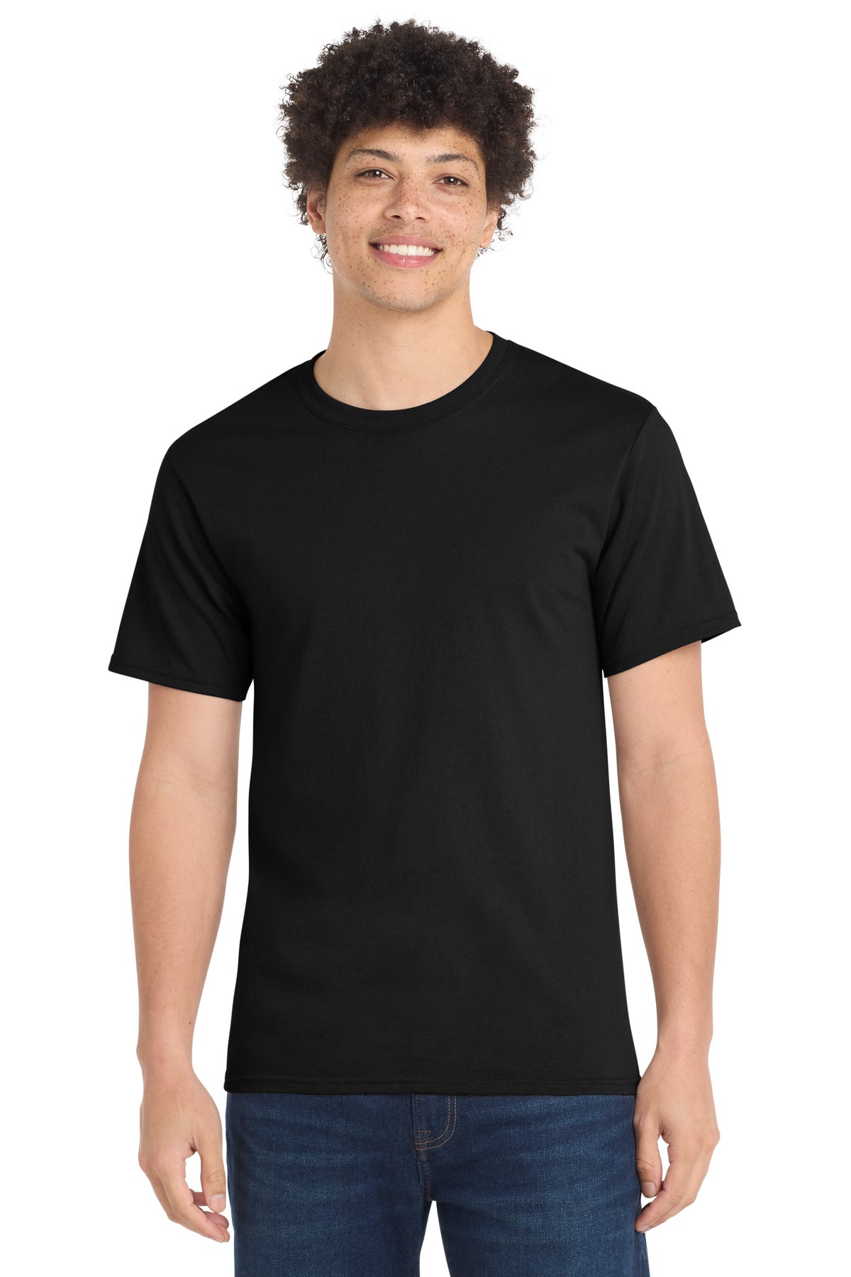 Front View of Jet Black Port & Co Tall Essential Tee. PC61T