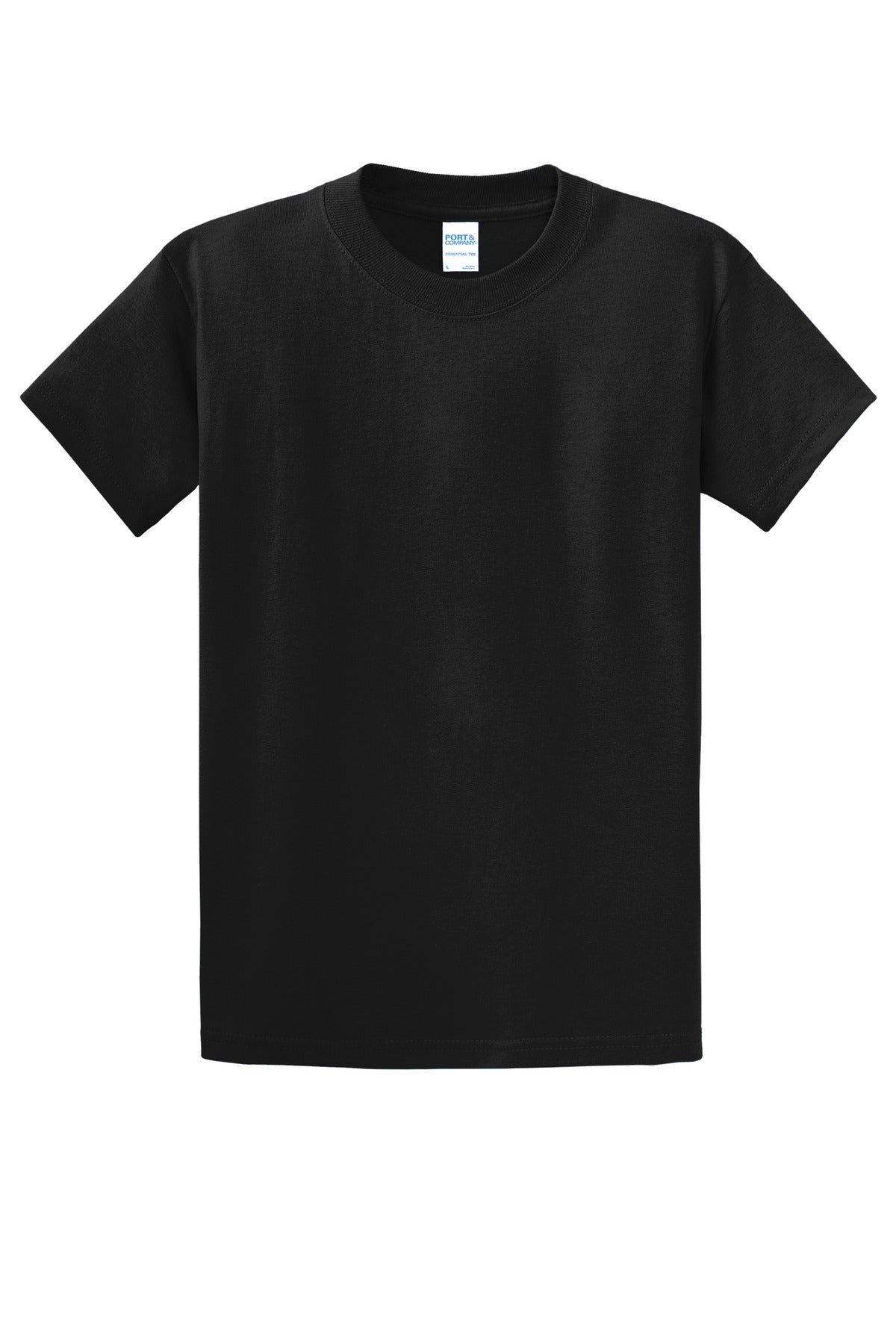 Front View of Jet Black Port & Co Tall Essential Tee. PC61T