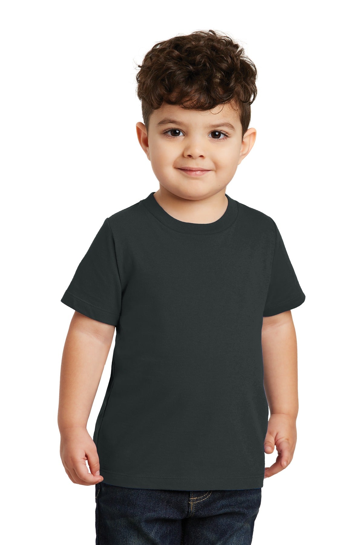 Front View of Jet Black Port & Co Toddler Fan Favorite Tee. PC450TD