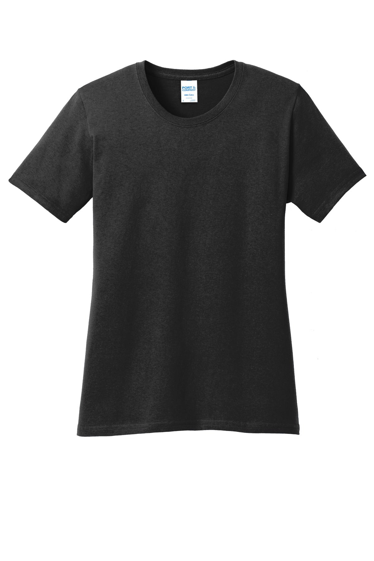 Front View of Jet Black Port & Co Women's Core Cotton Tee. LPC54
