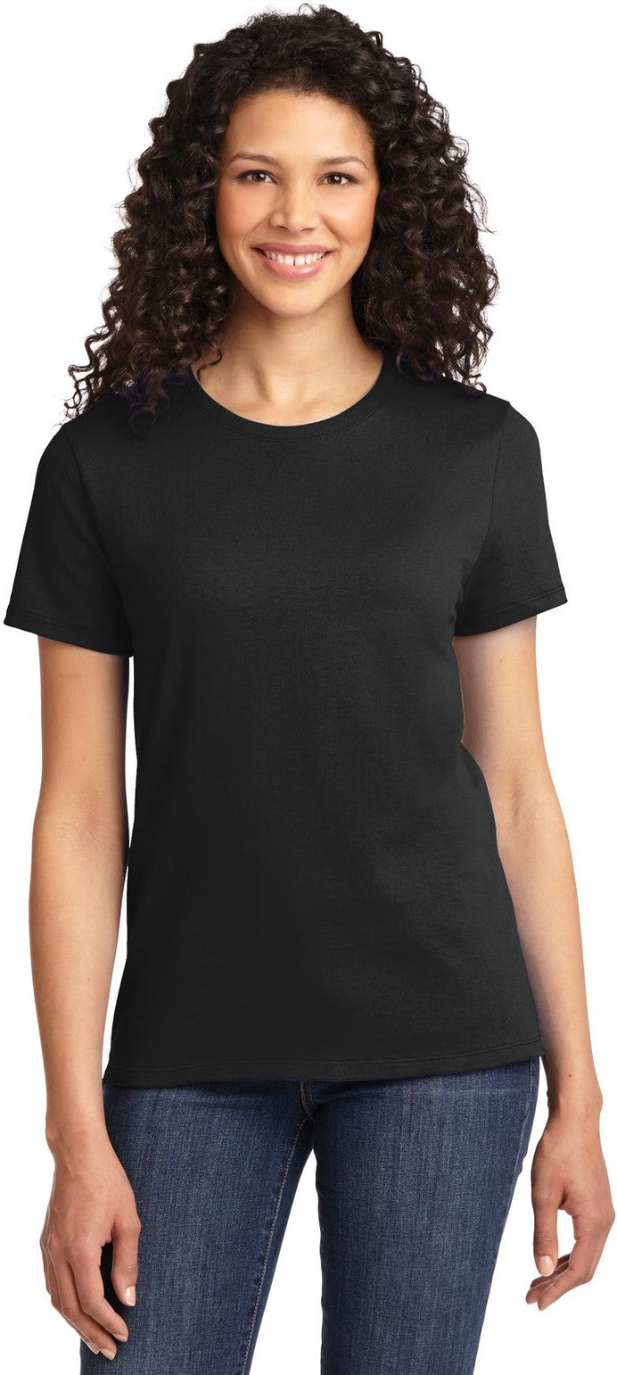 Front View of Jet Black Port & Co Women's Essential Tee. LPC61