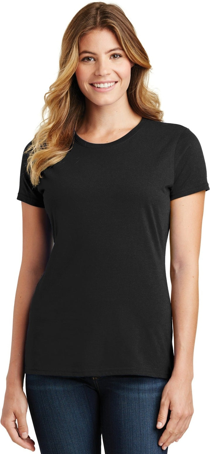 Front View of Jet Black Port & Co Women's Fan Favorite Tee. LPC450