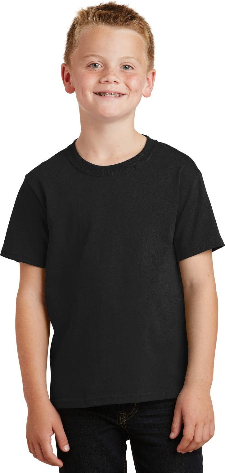 Front View of Jet Black Port & Co Youth Core Cotton Tee. PC54Y