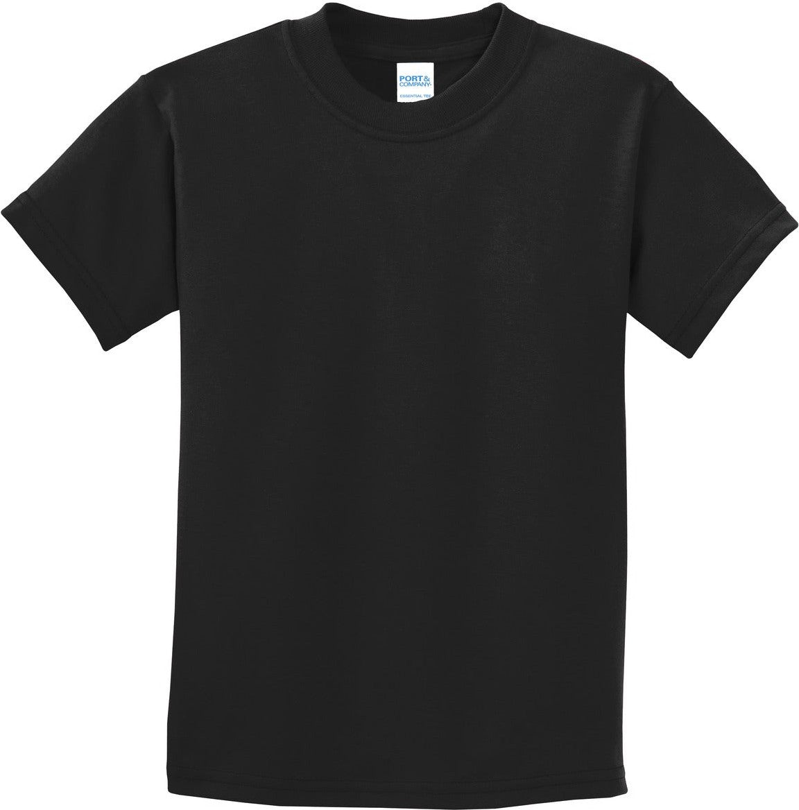 Front View of Jet Black Port & Co Youth Essential Tee. PC61Y