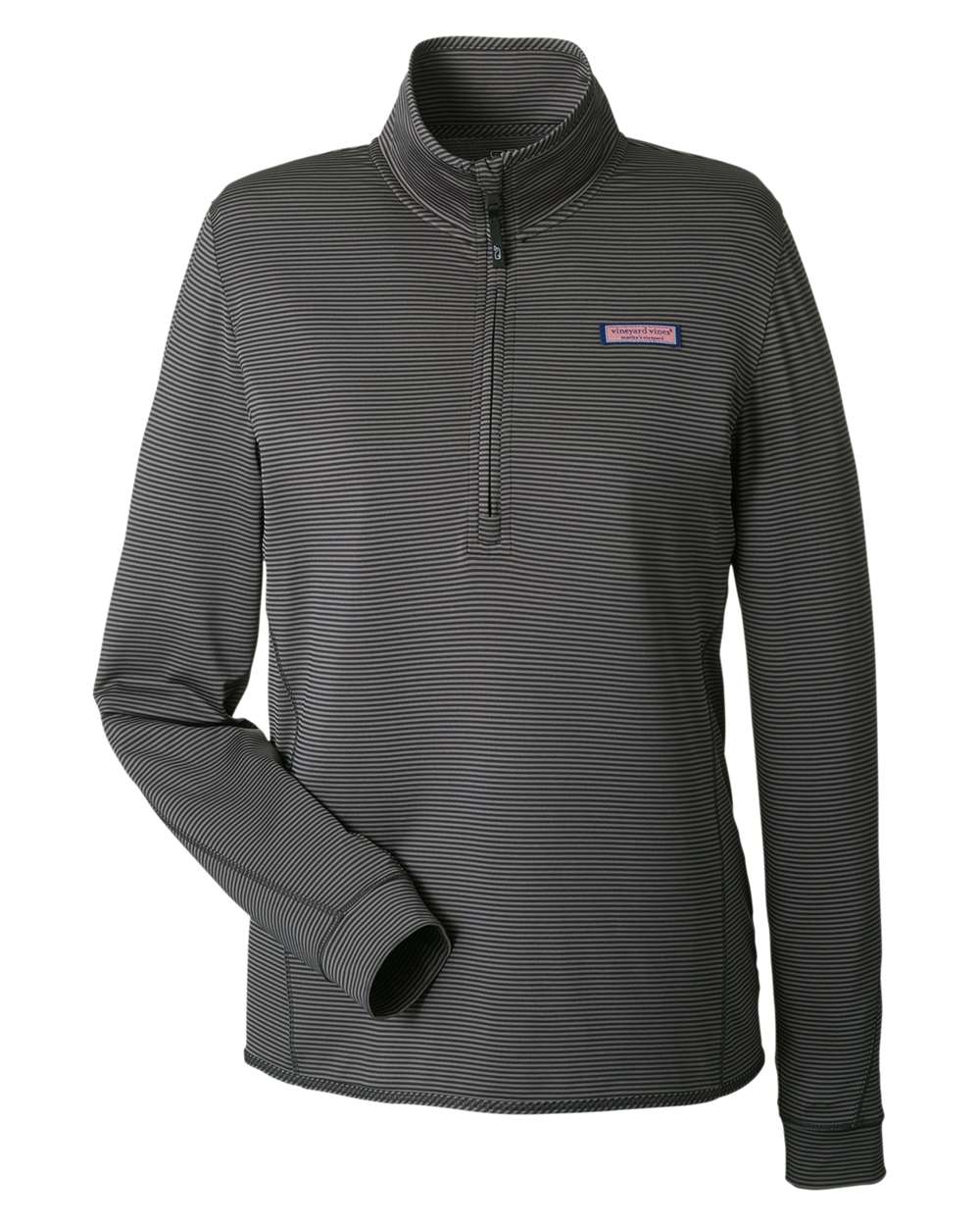 Front View of Jet Black Women&#39;s Microstripe Sankaty Half-Zip Pullover - K002521