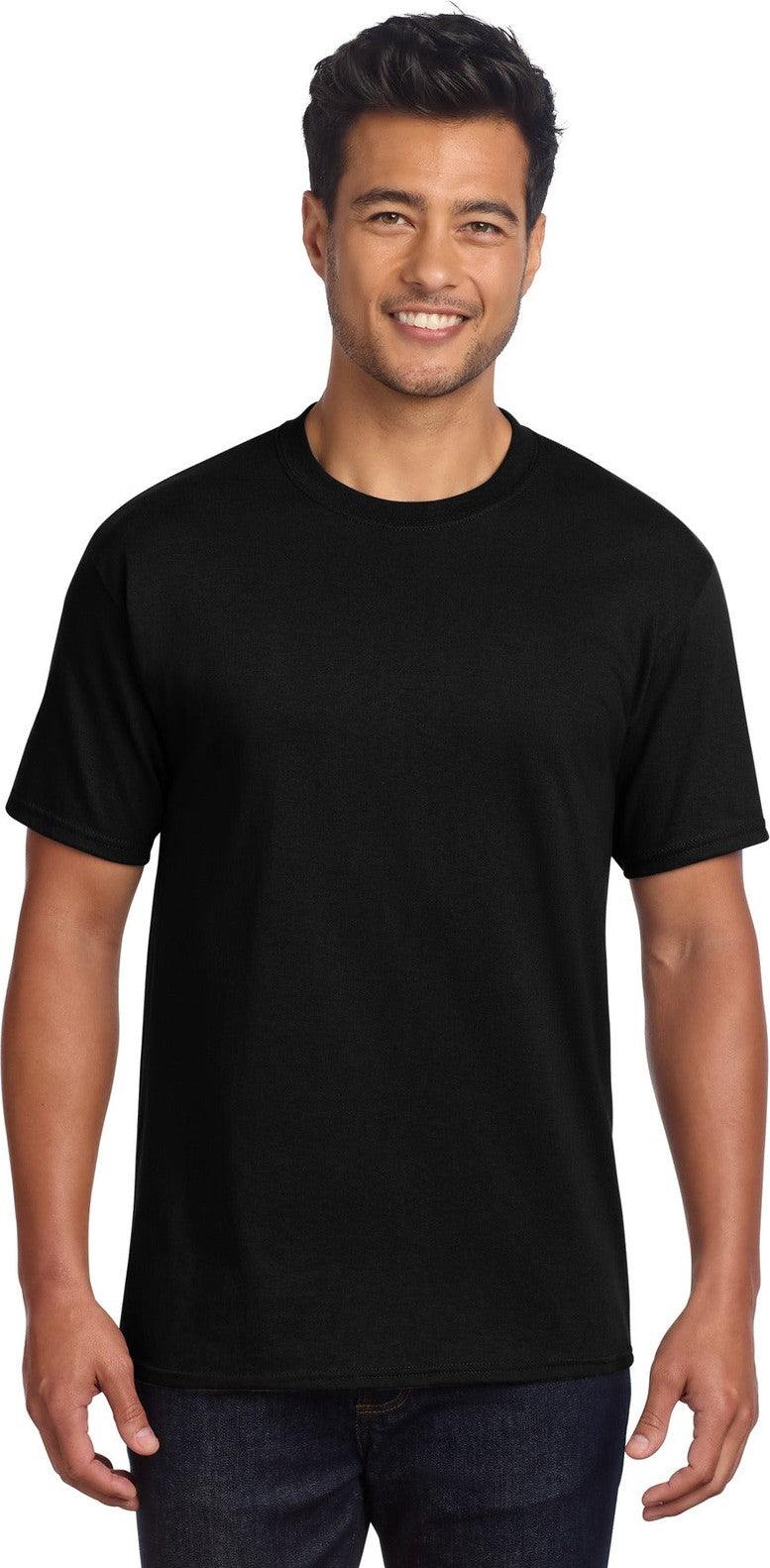 Front View of JetBlack Port & Co Core Cotton DTG Tee PC54DTG
