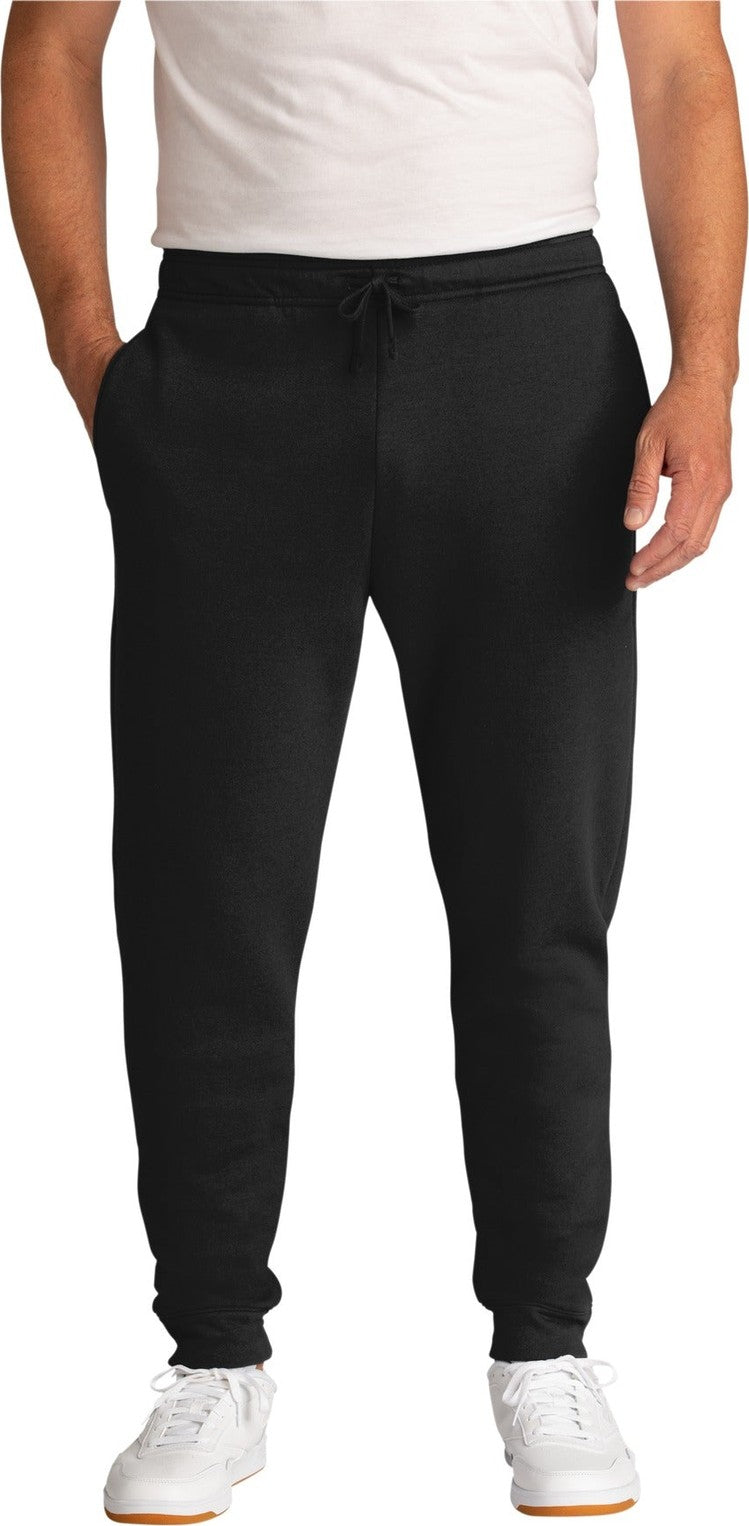 Front View of JetBlack Port & Co Core Fleece Jogger. PC78J