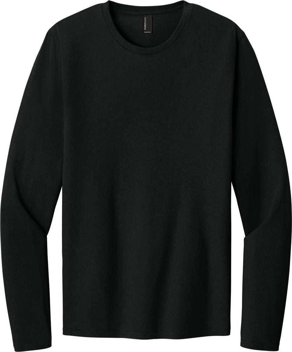 Front View of JetBlack Port & Co Easy Cotton Long Sleeve Tee PC43LS