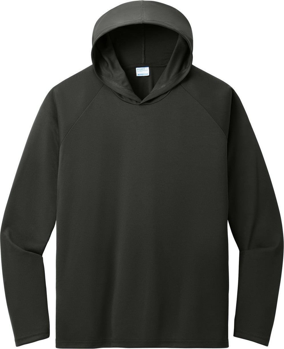 Front View of JetBlack Port & Co Performance Pullover Hooded Tee PC380H