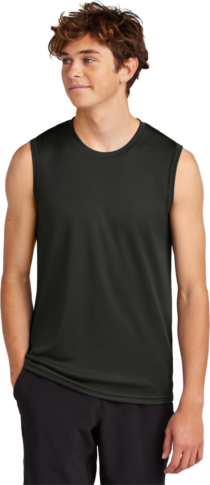 Front View of JetBlack Port & Co Performance Sleeveless Tee PC380SL