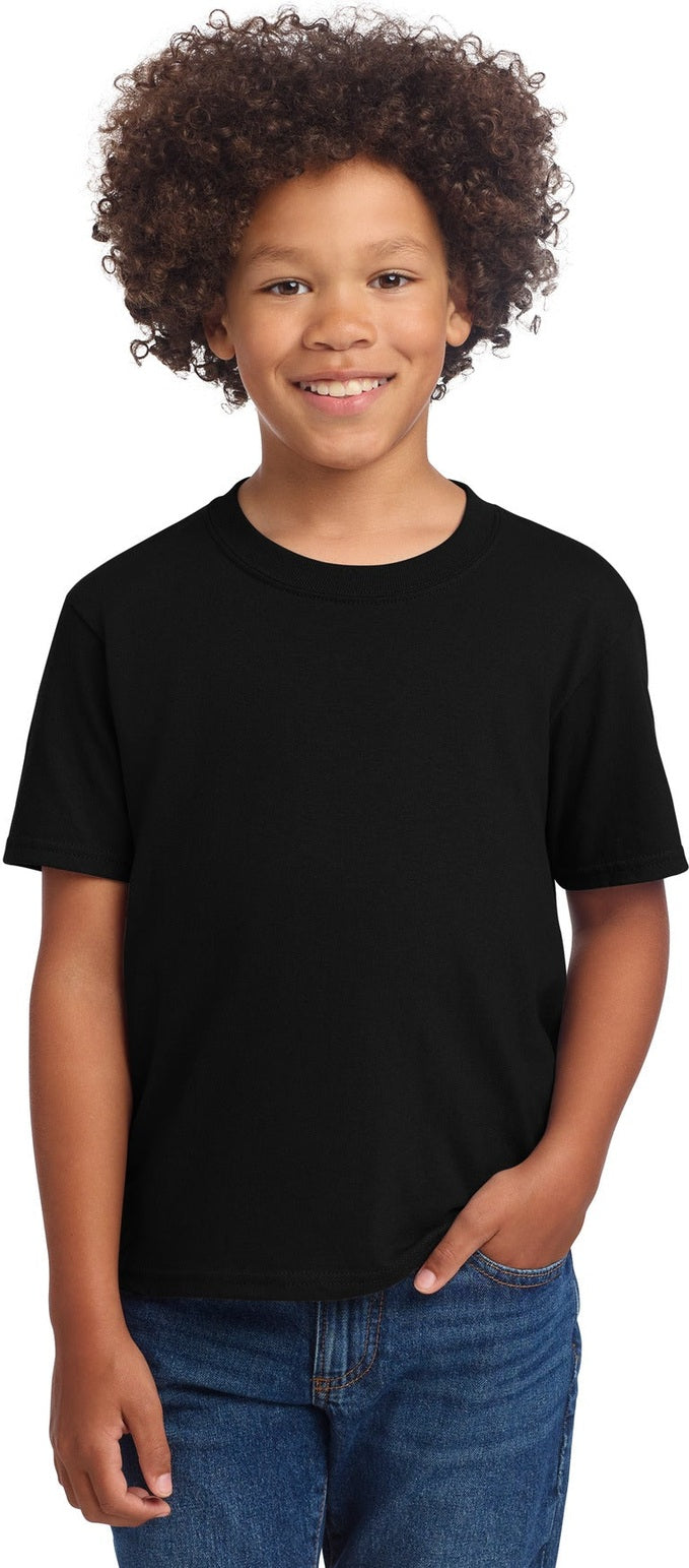 Front View of JetBlack Port & Co Youth Core Cotton DTG Tee PC54YDTG