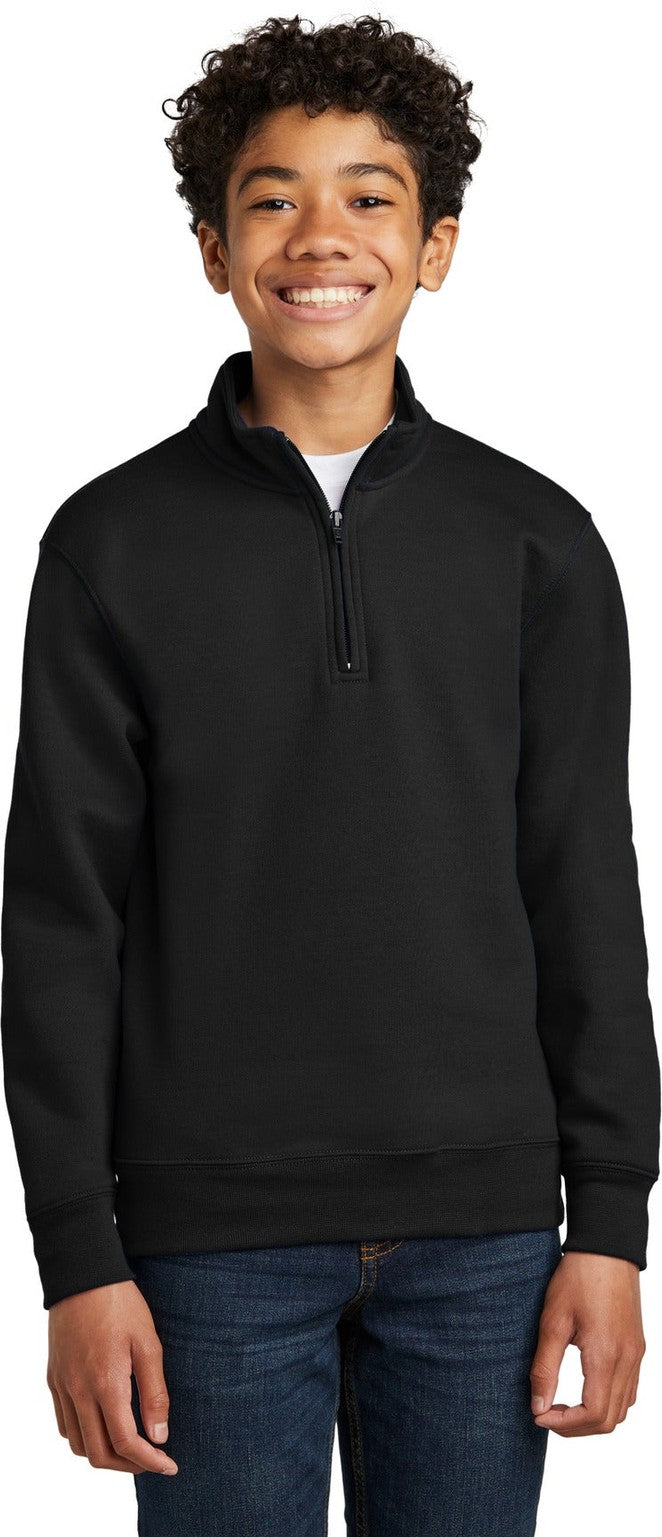 Front View of JetBlack Port & Co Youth Core Fleece 1/4-Zip Pullover Sweatshirt PC78YQ