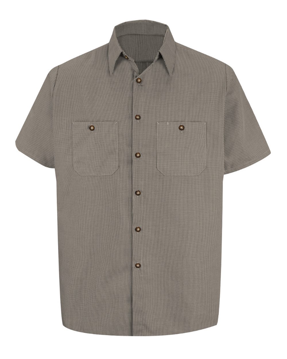 Front View of KB-Khaki/ Black Microcheck Premium Short Sleeve Work Shirt - SP20