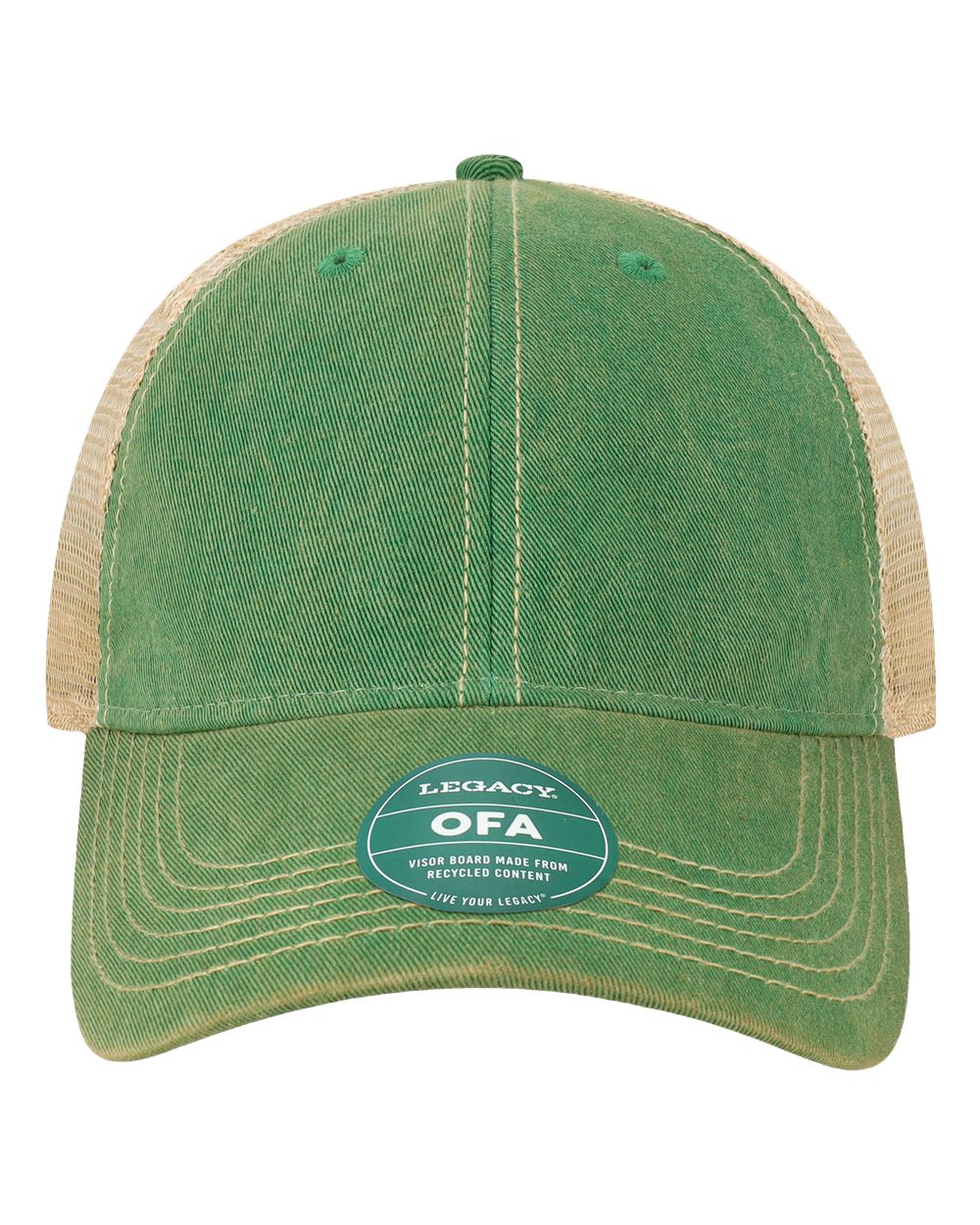 Front View of Kelly Green/ Khaki Old Favorite Trucker Cap - OFA