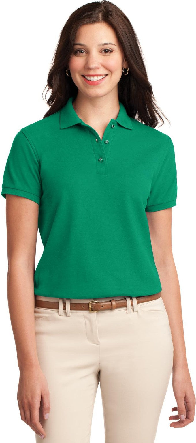 Front View of Kelly Green Port Authority Women's Silk Touch Polo. L500