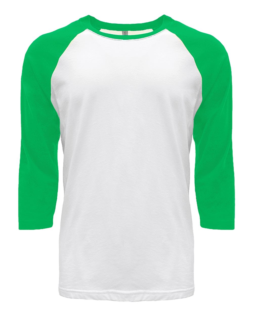 Front View of Kelly Green Sleeves/ White Body CVC Three-Quarter Sleeve Raglan T-Shirt - 6251