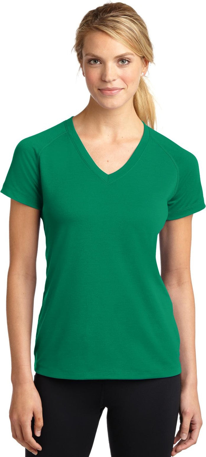 Front View of Kelly Green Sport-Tek Women's Ultimate Performance V-Neck. LST700