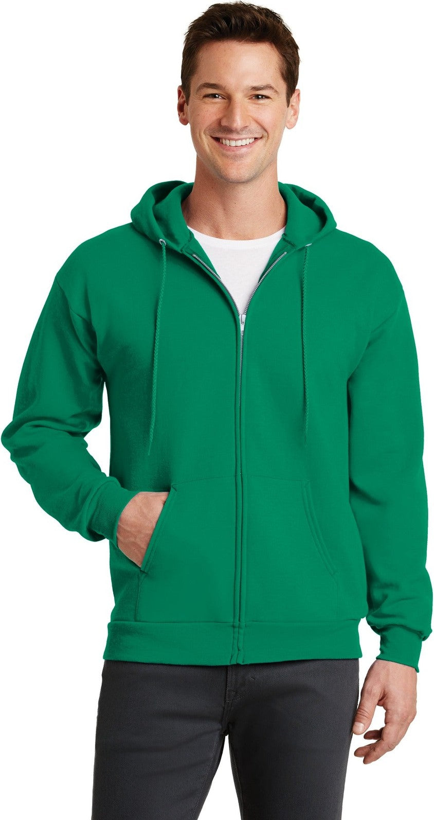 Front View of Kelly Port & Co Core Fleece Full-Zip Hooded Sweatshirt. PC78ZH