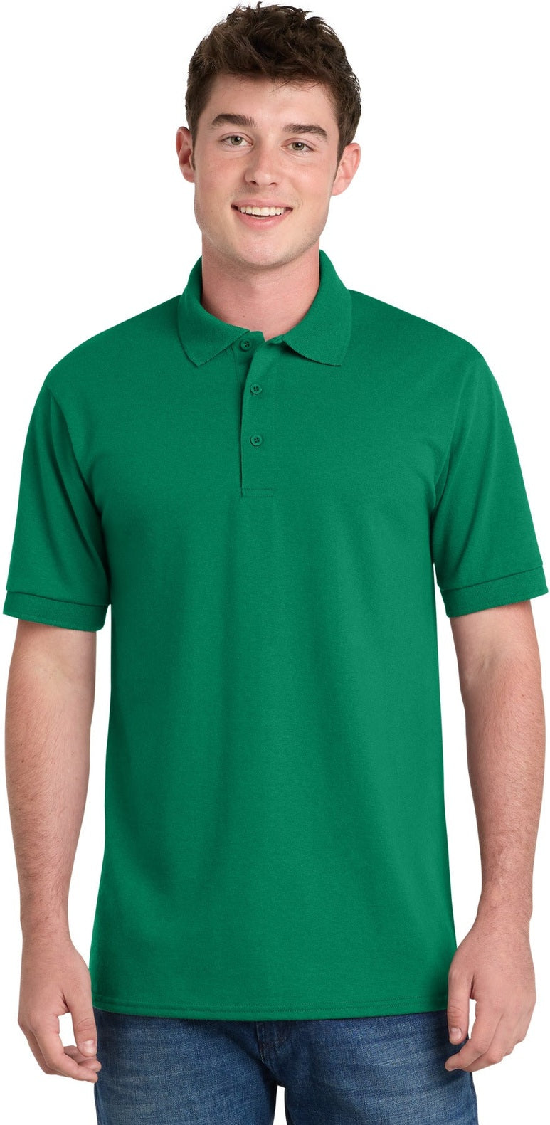 Front View of Kelly Port & Co Tall Core Blend Jersey Knit Polo. KP55T