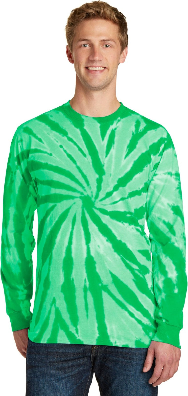 Front View of Kelly Port & Co Tie-Dye Long Sleeve Tee. PC147LS