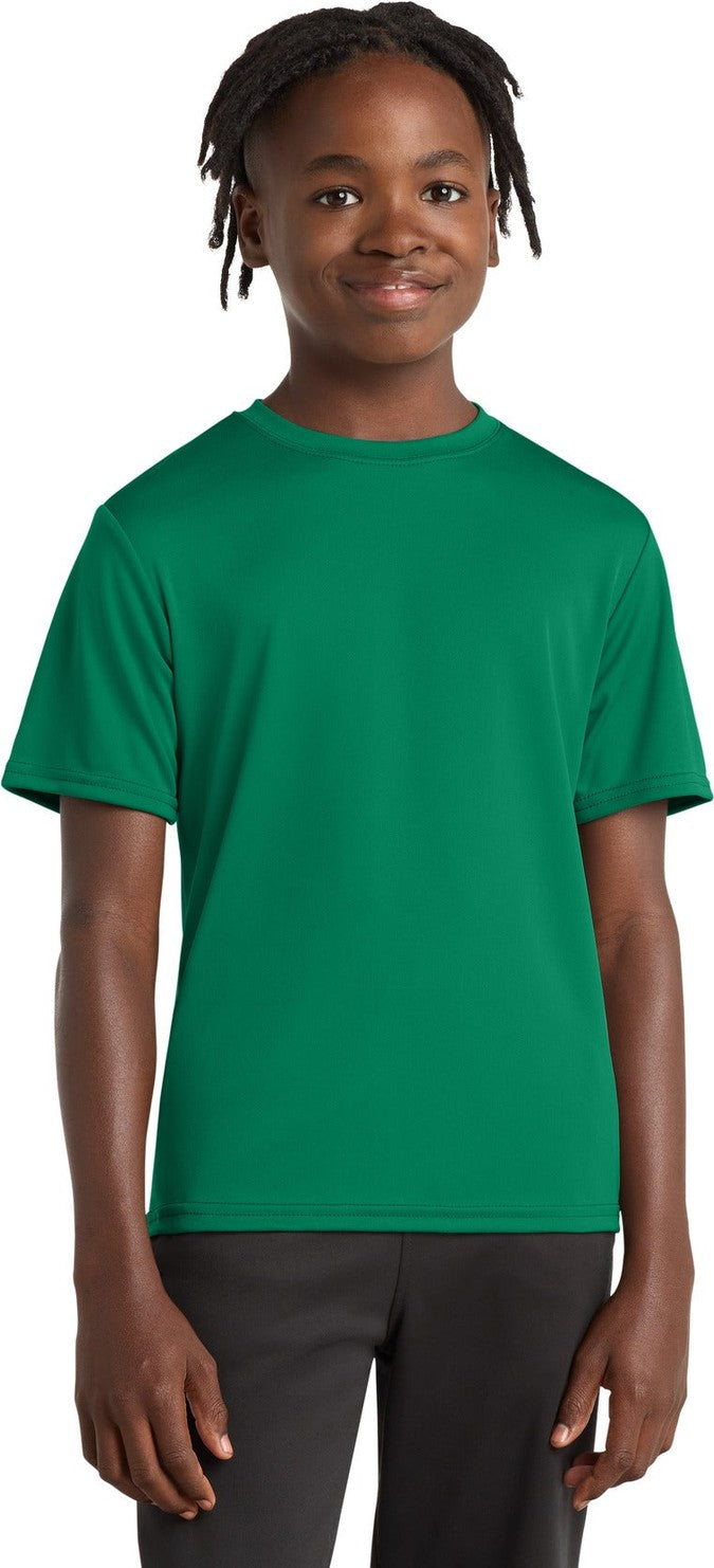 Front View of Kelly Port & Co Youth Performance Tee. PC380Y