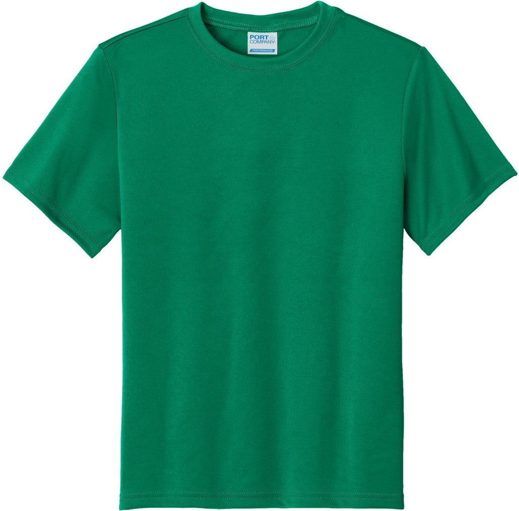 Front View of Kelly Port & Co Youth Performance Tee. PC380Y