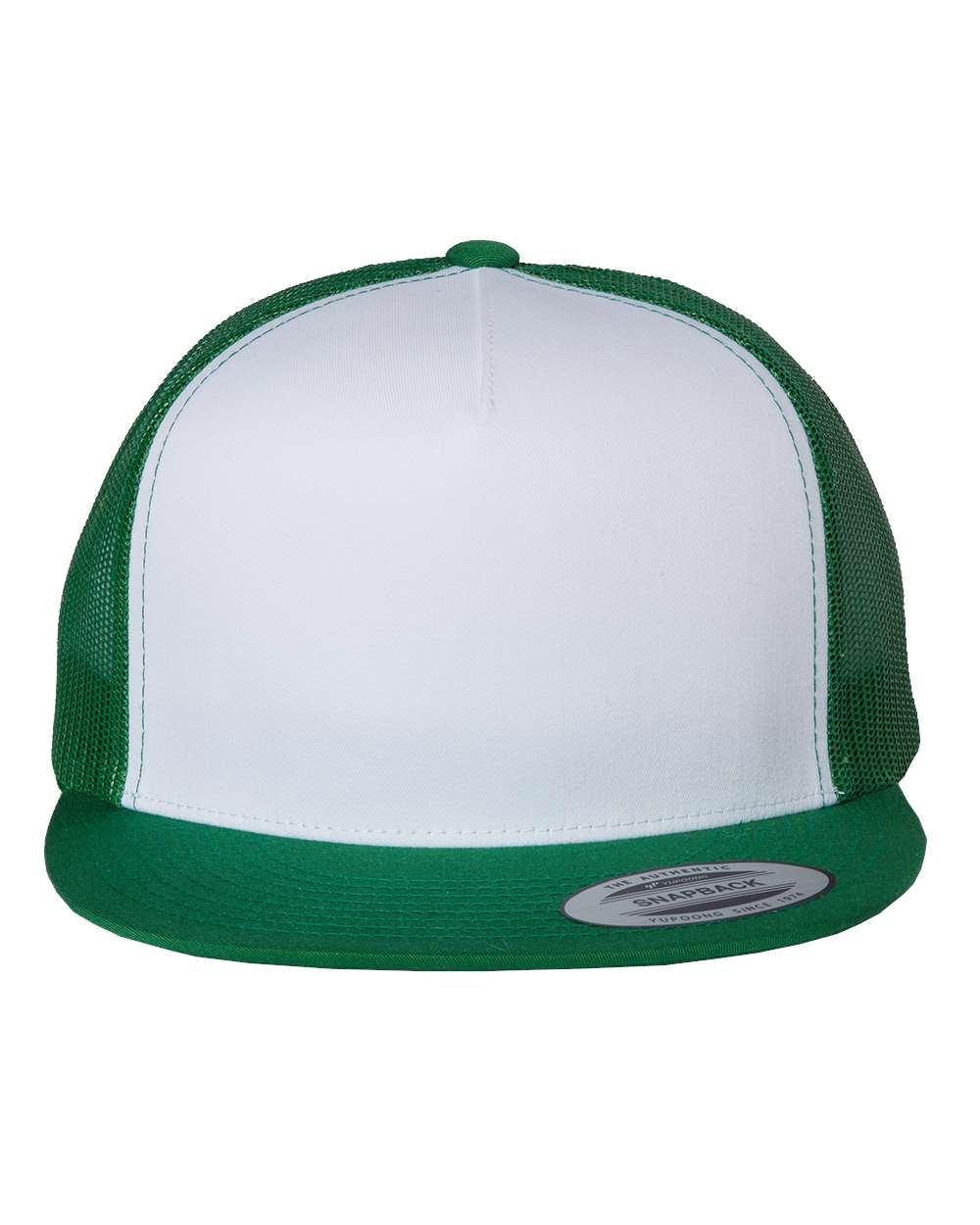 Front View of Kelly/ White/ Kelly Five-Panel Classic Trucker Cap - 6006