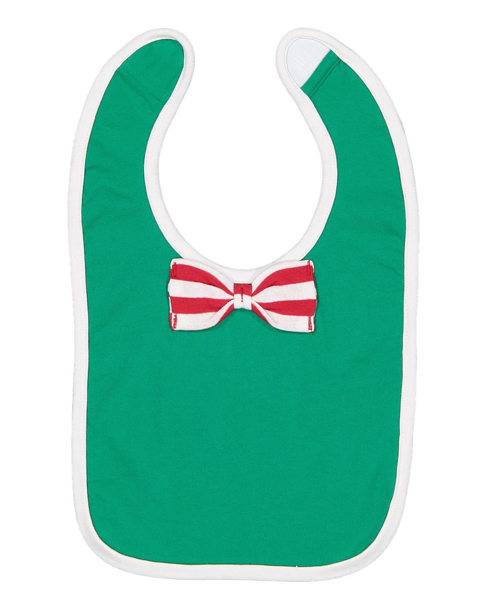 Front View of Kelly/ White/ Red-White Stripe Infant Baby Rib Bow Tie Bib - 1002