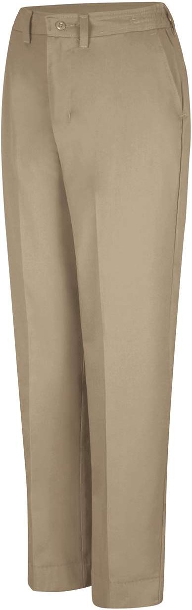 Front View of Khaki - 26I Women&#39;s Elastic Insert Work Pants - PT61