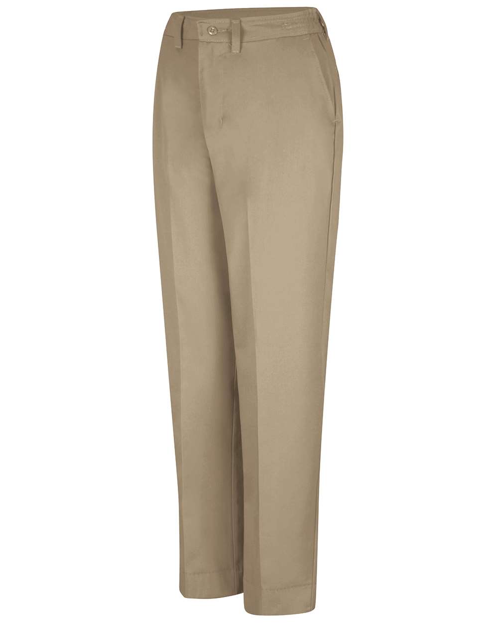 Front View of Khaki - 28I Women&#39;s Elastic Insert Work Pants - PT61