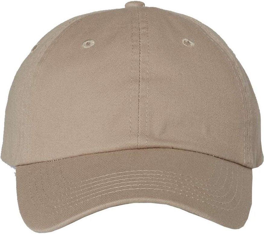 Front View of Khaki Bio-Washed Chino Twill Cap - VC350