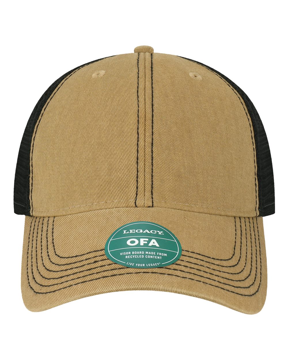 Front View of Khaki/ Black Old Favorite Trucker Cap - OFA