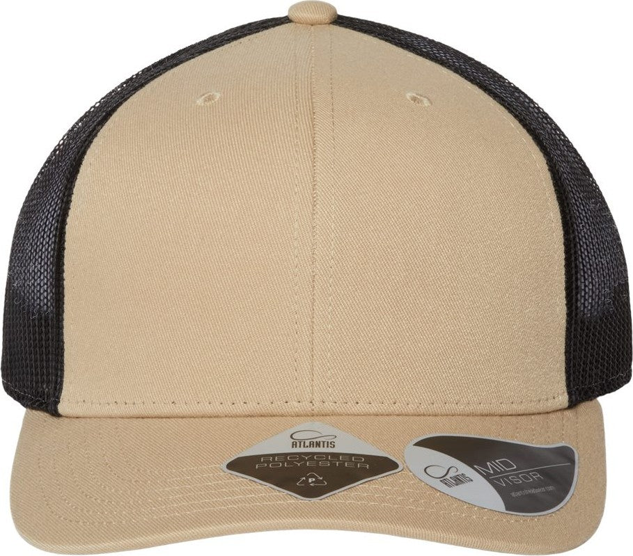 Front View of Khaki/ Black Sustainable Trucker Cap - BRYCE