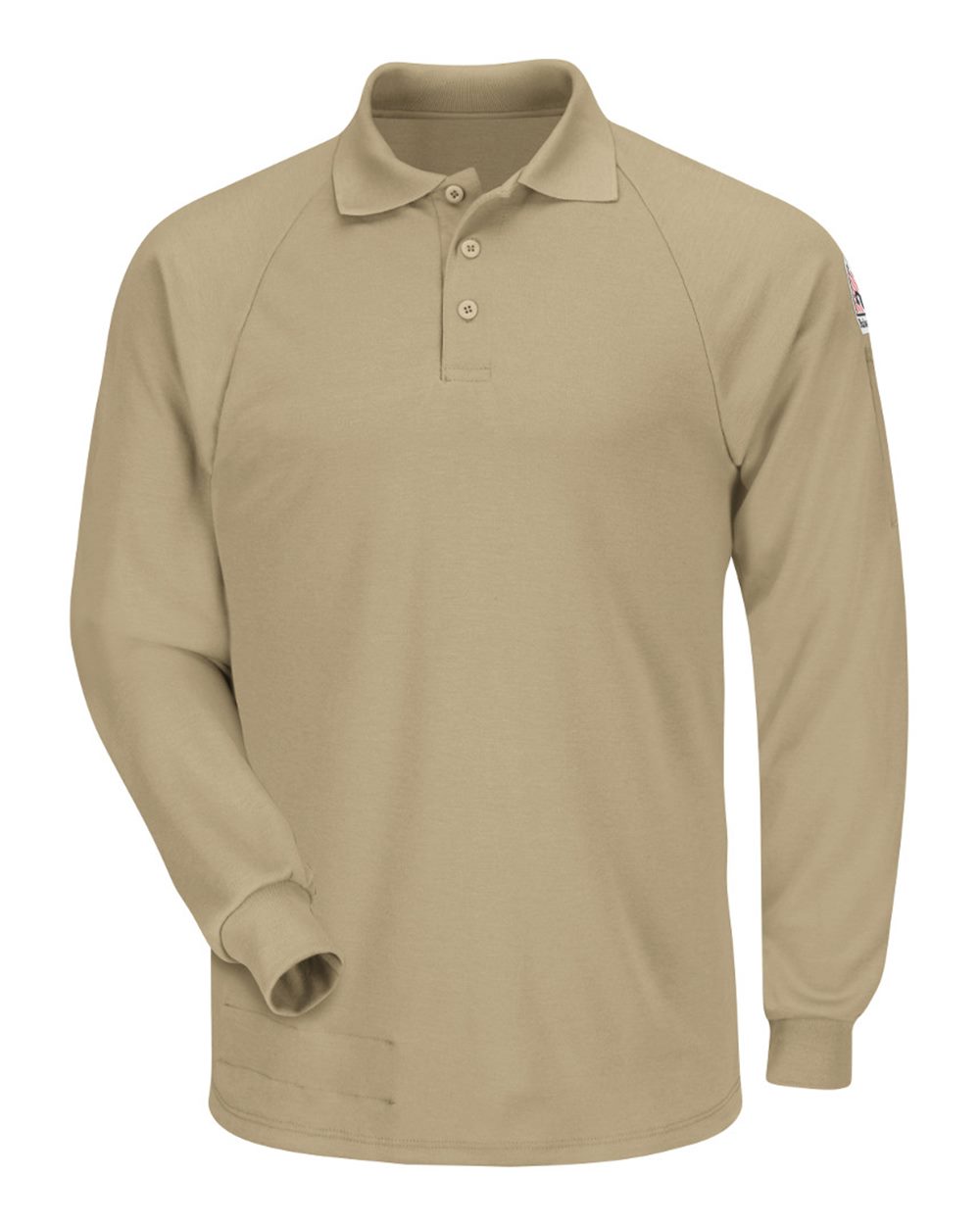 Front View of Khaki Classic Long Sleeve Polo - CoolTouch®2 - SMP2 plain