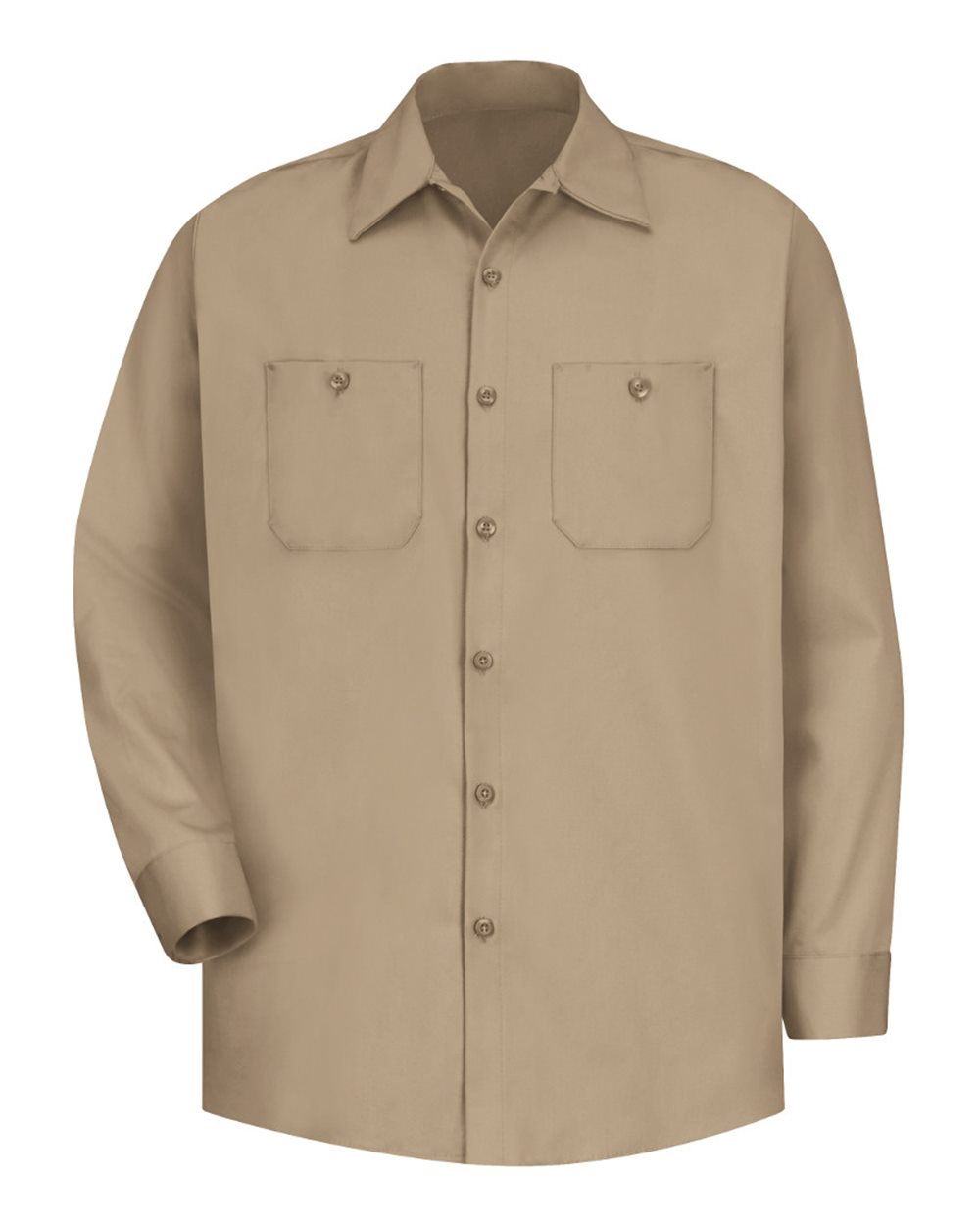 Front View of Khaki Cotton Long Sleeve Uniform Shirt - SC30