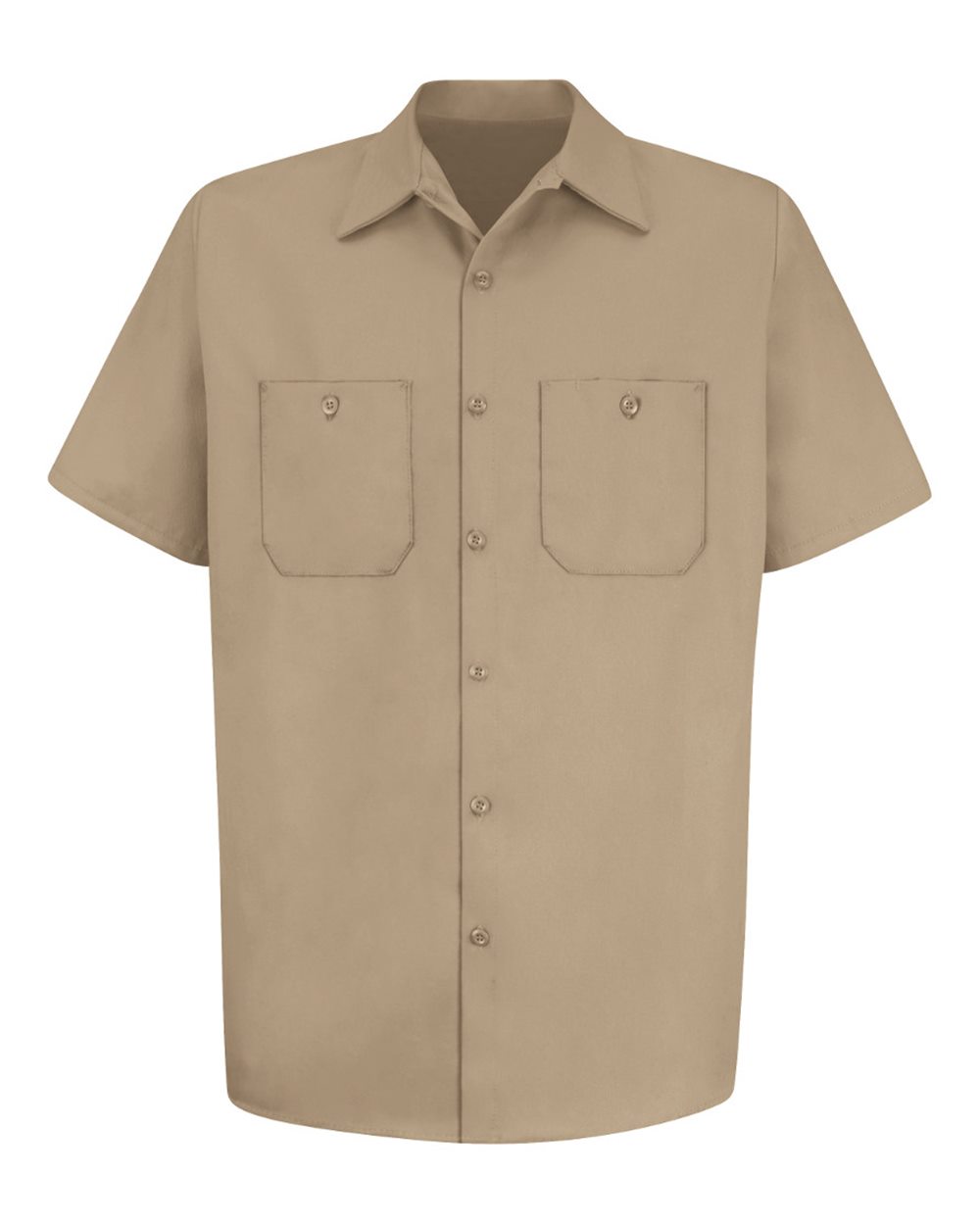 Front View of Khaki Cotton Short Sleeve Uniform Shirt - SC40